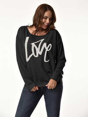 Sweat-shirt à Epaule Dénudé Imprimé avec Lettres de LOVE