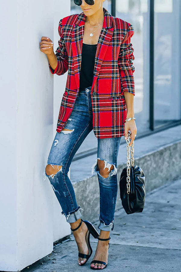 Merry Everything Pocketed Plaid Blazer