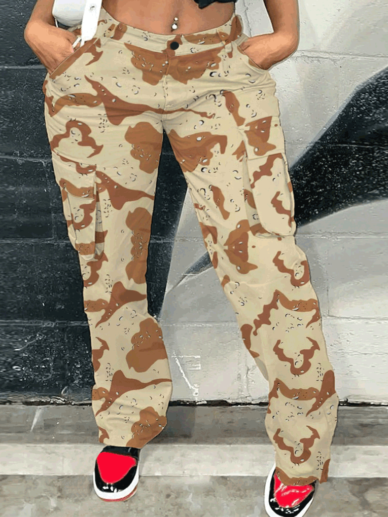 Women's Pants High Waist Pocket Camo Cargo Pants