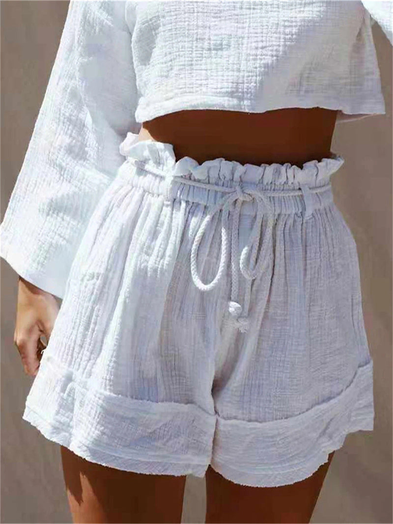 Women's Shorts Solid Elastic Waist Cotton Linen Shorts