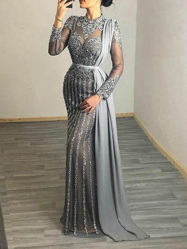 Robe de Soirée Transparente Sequins