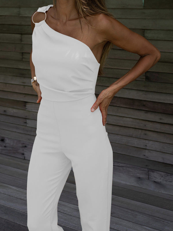 Women's Jumpsuits Casual One Shoulder Slim Fit Sleeveless Jumpsuit