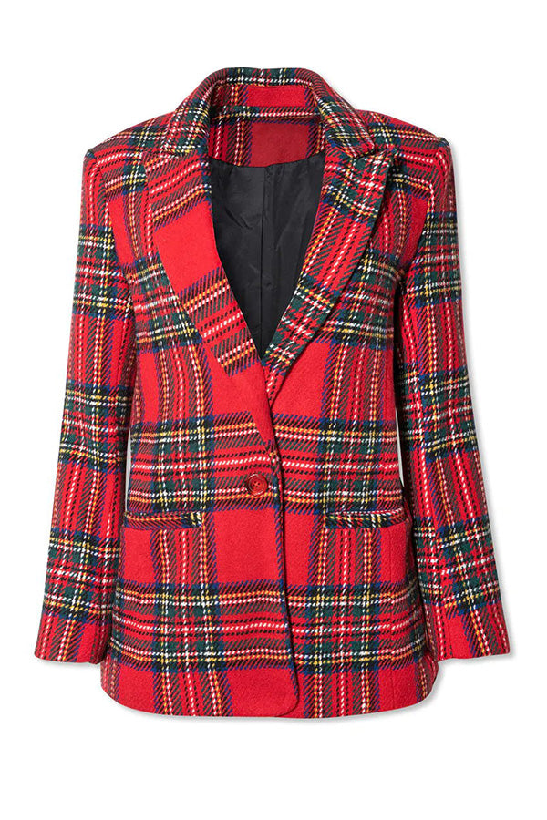 Merry Everything Pocketed Plaid Blazer