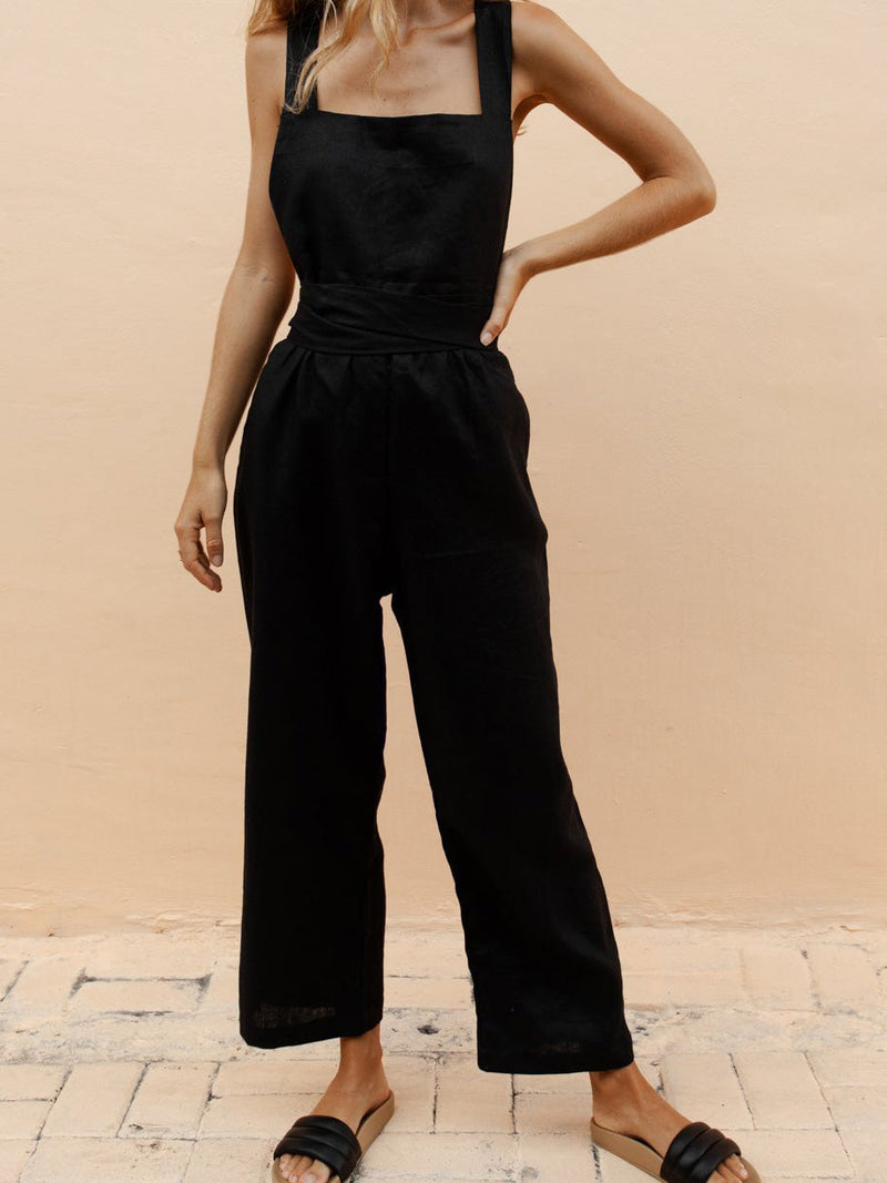 Women's Jumpsuits Square Neck Sling Pocket Jumpsuit