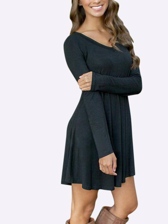 Mini Robe Noire Casual à Col en V