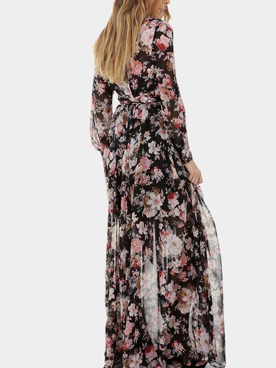 Maxi Robe Manches Longues à Imprimé Floral - CA Mode