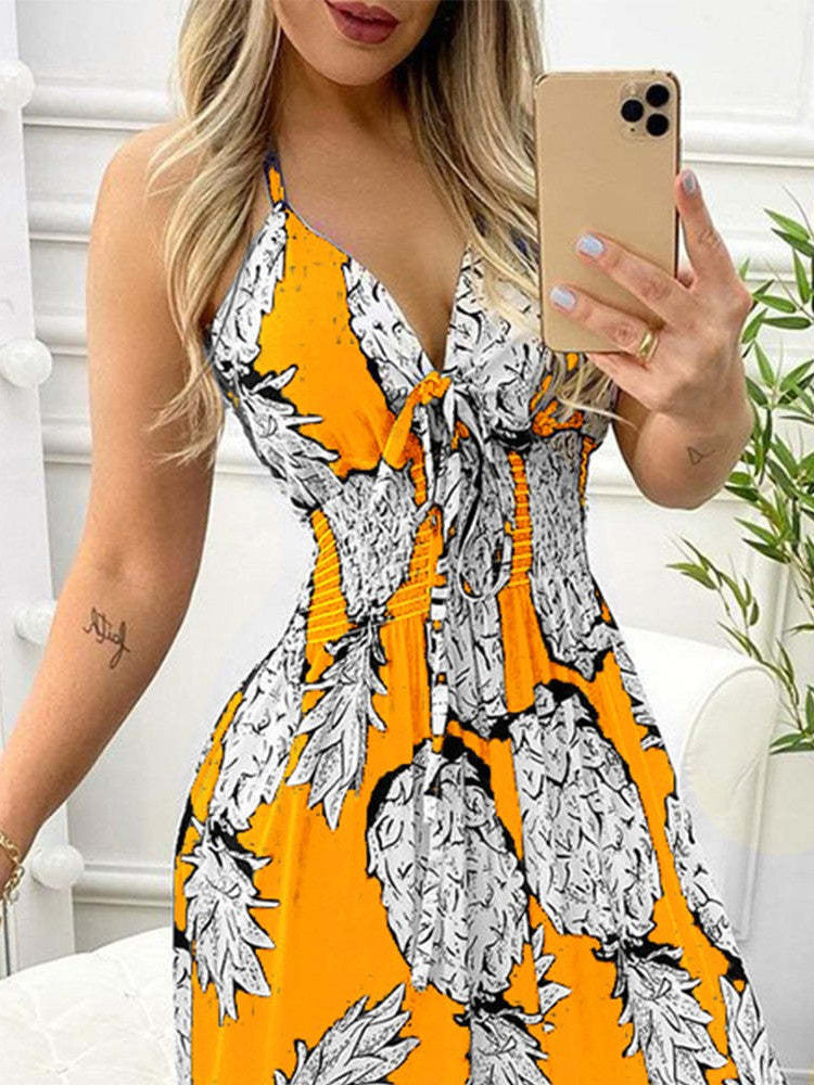 Robe Longue Dos Ouvert Imprimé Ananas