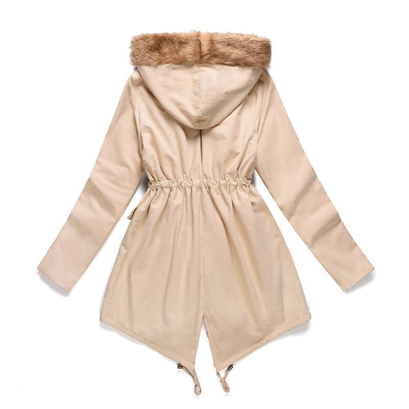 Manteau Long Capuche Col en Fausse Fourrure