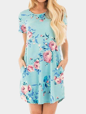 Robe Imprimée Florale Col Rond