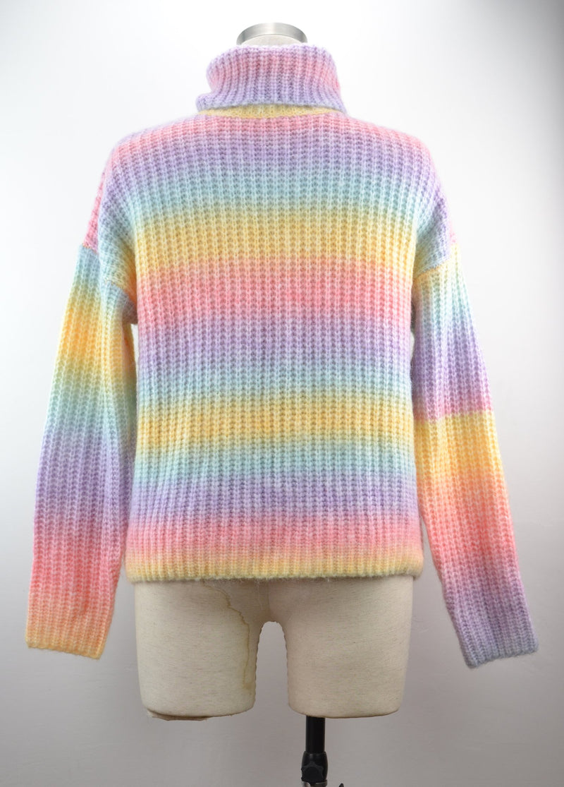 Pull Manches Longues en Tricot Col Roulé Tie-dye