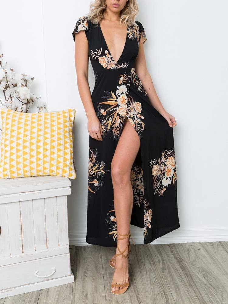 Robe Longue à Imprimé Floral Blanche