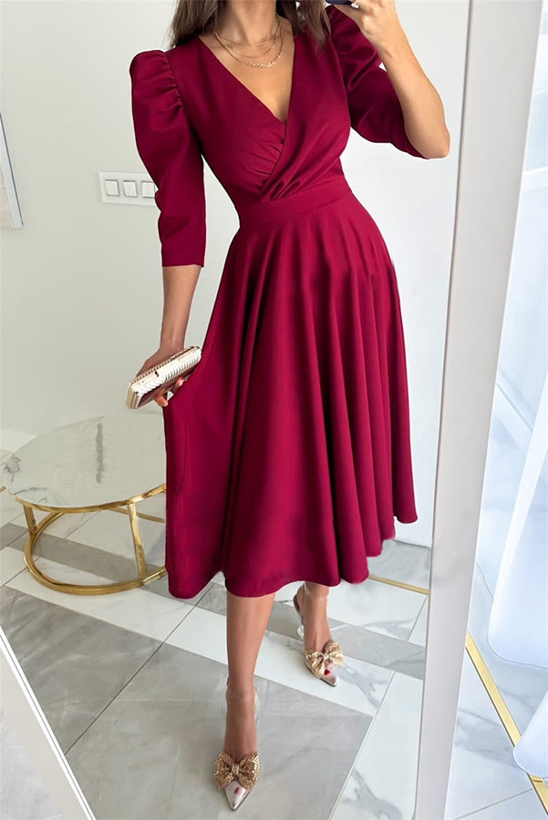 Bonjour Coco Puff Sleeve Swing Midi Dress