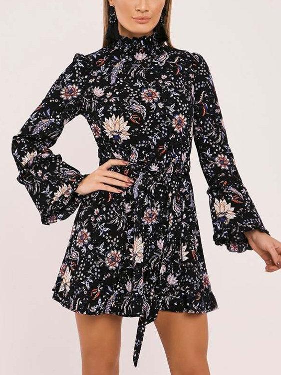 Mini Robe Manches Longues Imprimée Florale