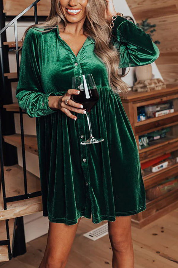 Apple Cider Sips Button Down Velvet Mini Dress