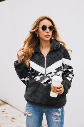 Pull Manches Longues Sherpa Sweatshirt Fermeture Éclair