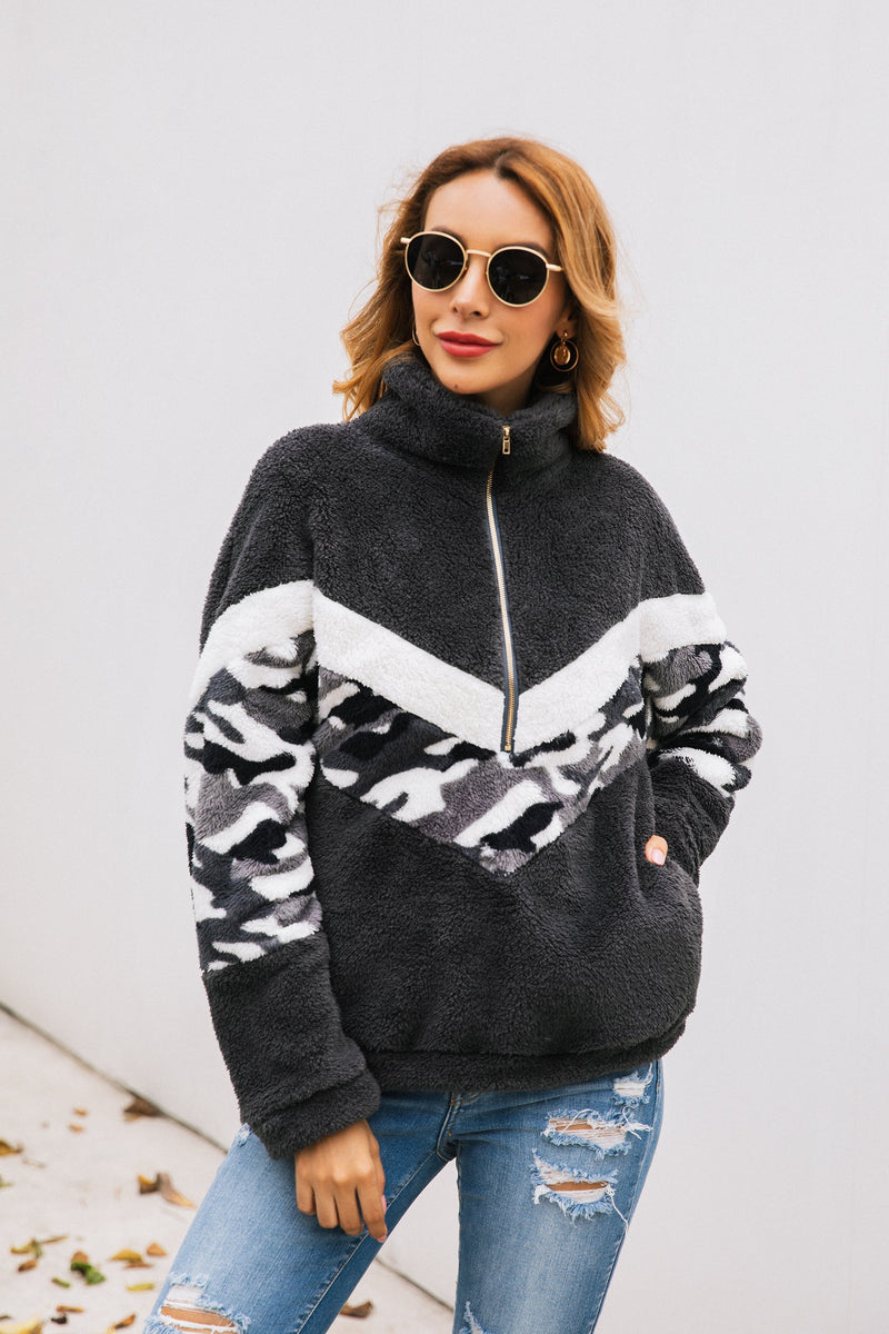 Pull Manches Longues Sherpa Sweatshirt Fermeture Éclair