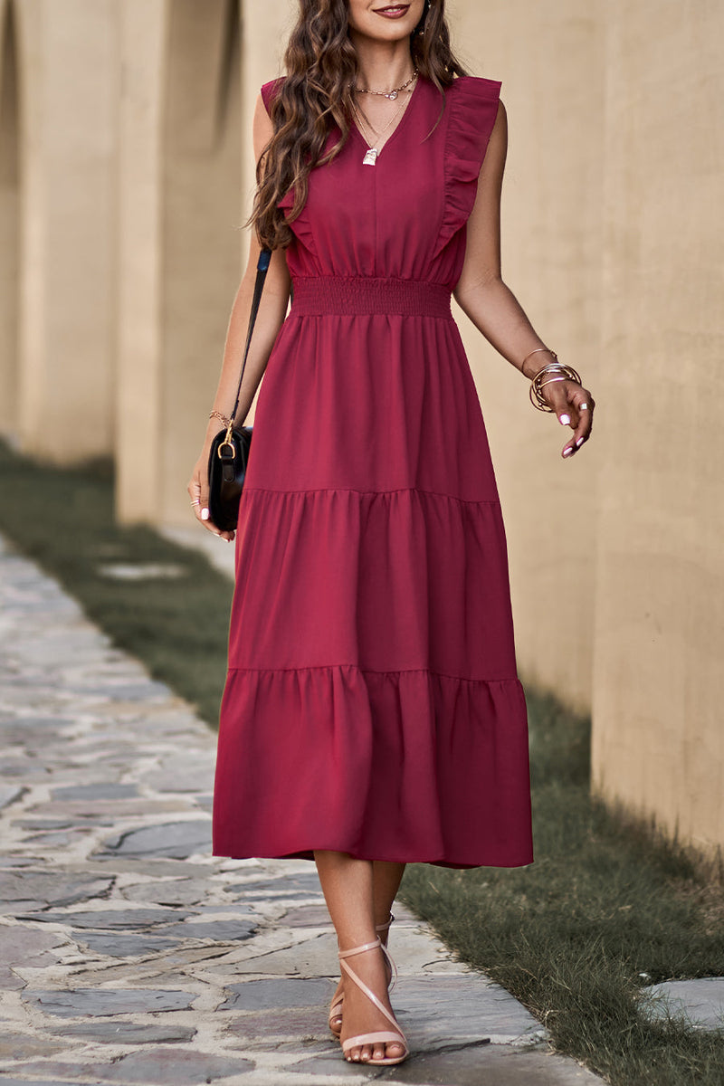 Sleeveless Tunic Tiered Flowy Midi Dress