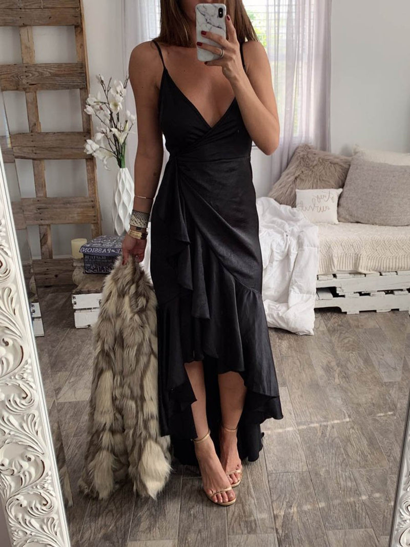 Sexy Robe Maxi Halter Col en V et Ourlet Irrégulier