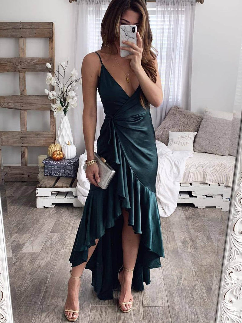 Sexy Robe Maxi Halter Col en V et Ourlet Irrégulier