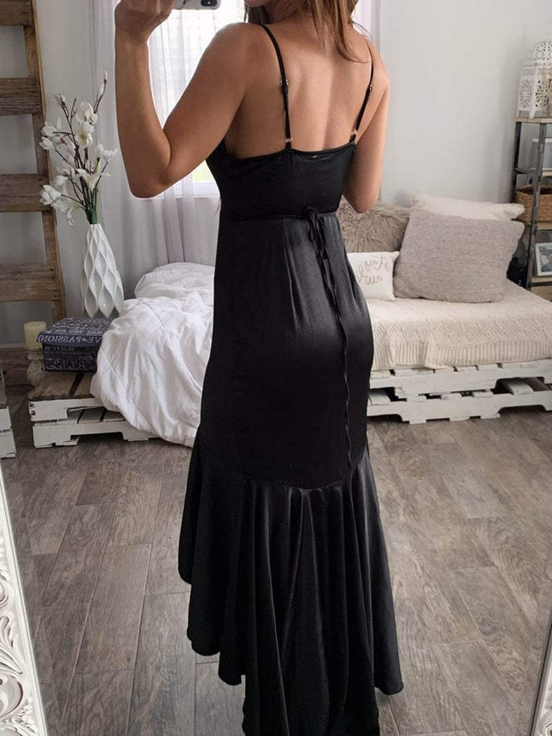 Sexy Robe Maxi Halter Col en V et Ourlet Irrégulier