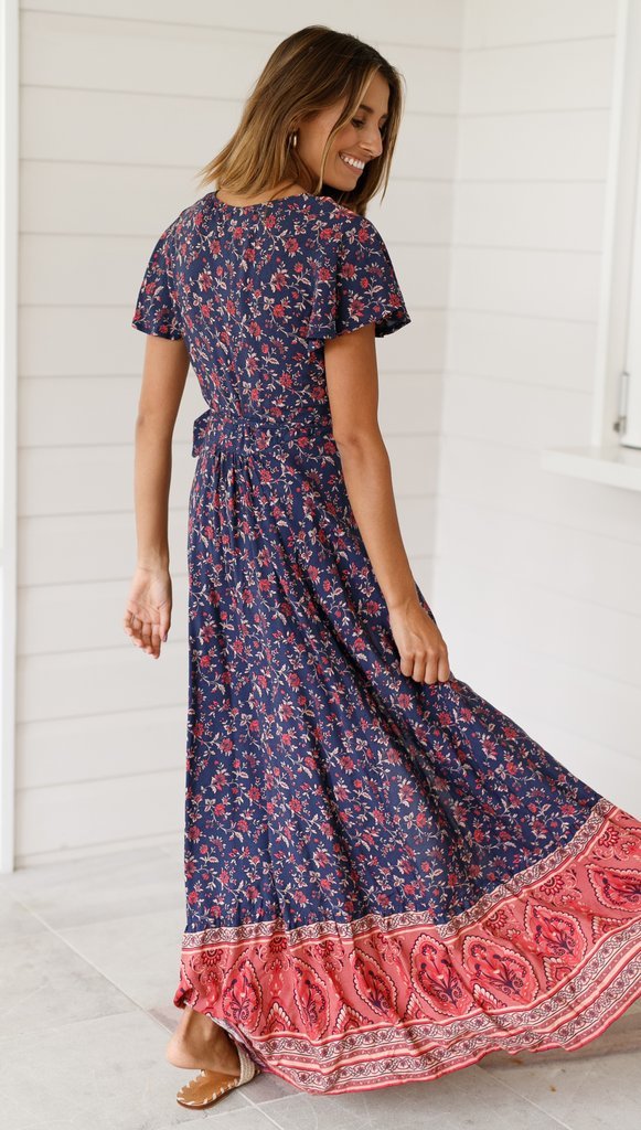 Maxi Robe Floral à Col en V Ouvert