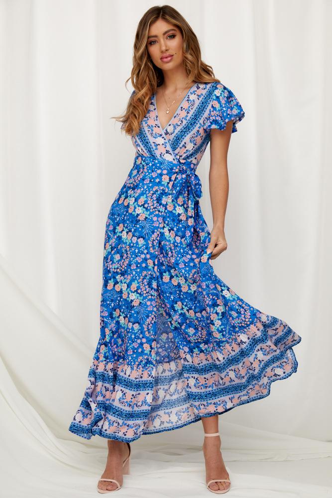 Maxi Robe Floral à Col en V Ouvert