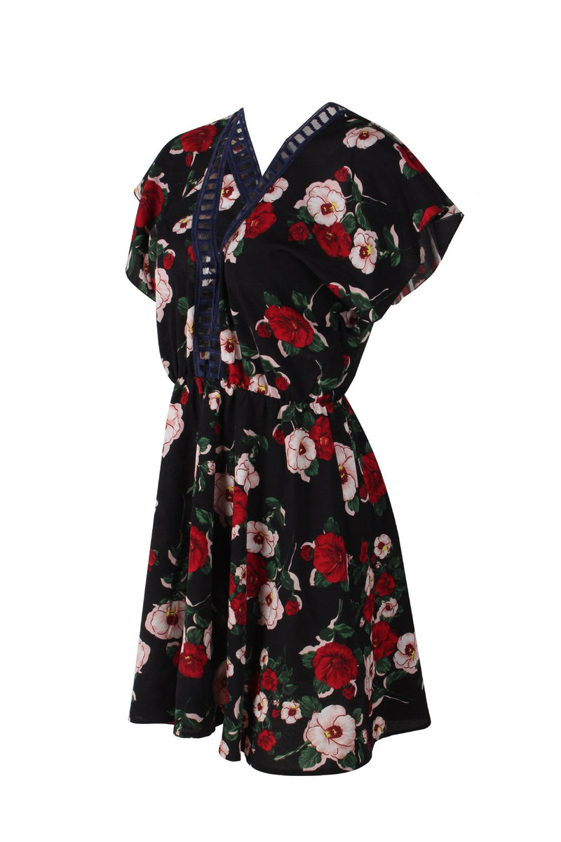 Mini Robe Imprimée Floral à Encolure en V Dos Nu