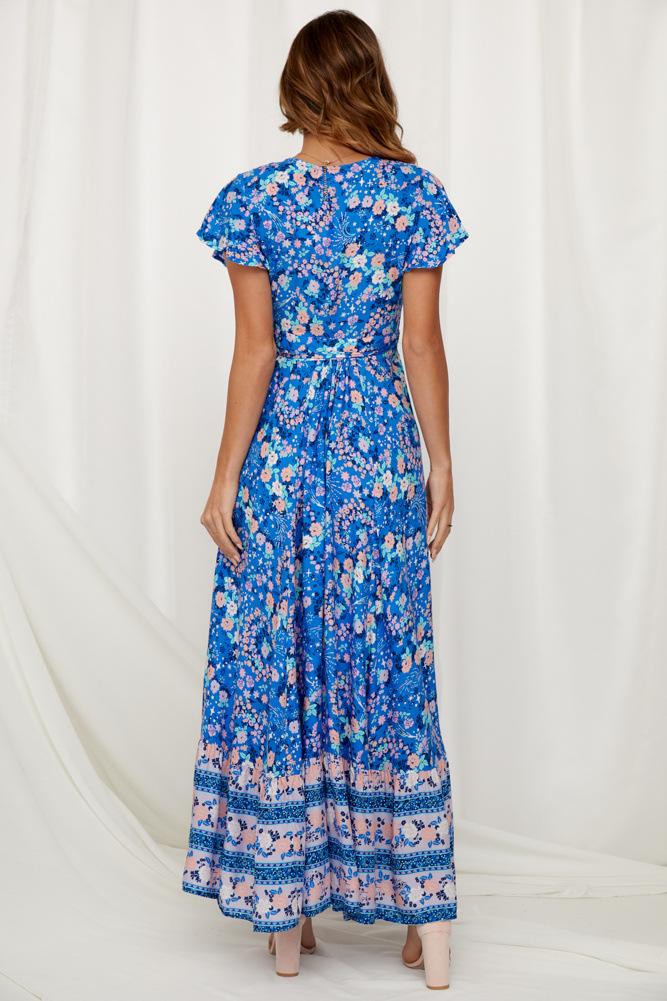 Maxi Robe Floral à Col en V Ouvert