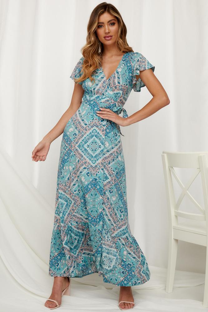 Maxi Robe Floral à Col en V Ouvert