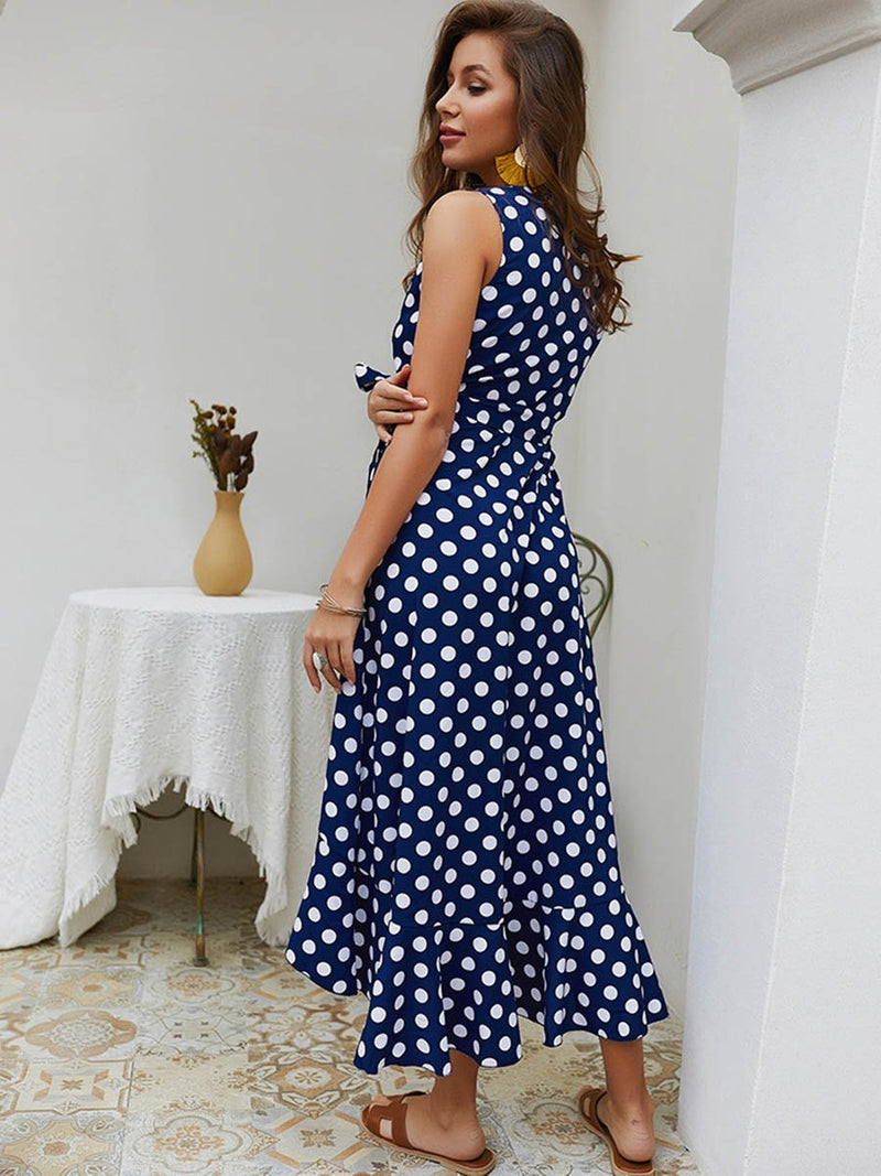 Maxi Robe Col en V Ourlet à Volants avec Ceinture