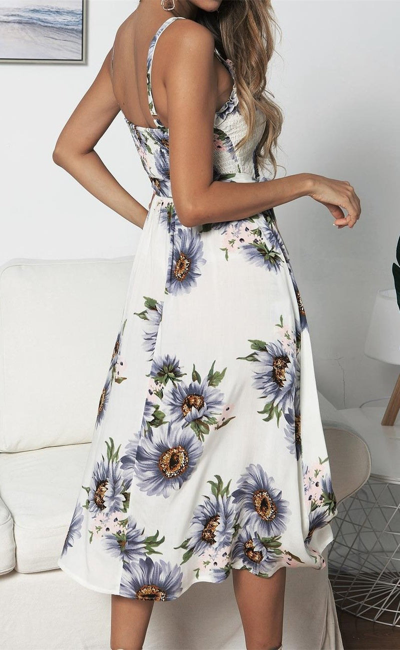 Robe Midi Floral Bretelles Spaghetti Noué Côté Bohème