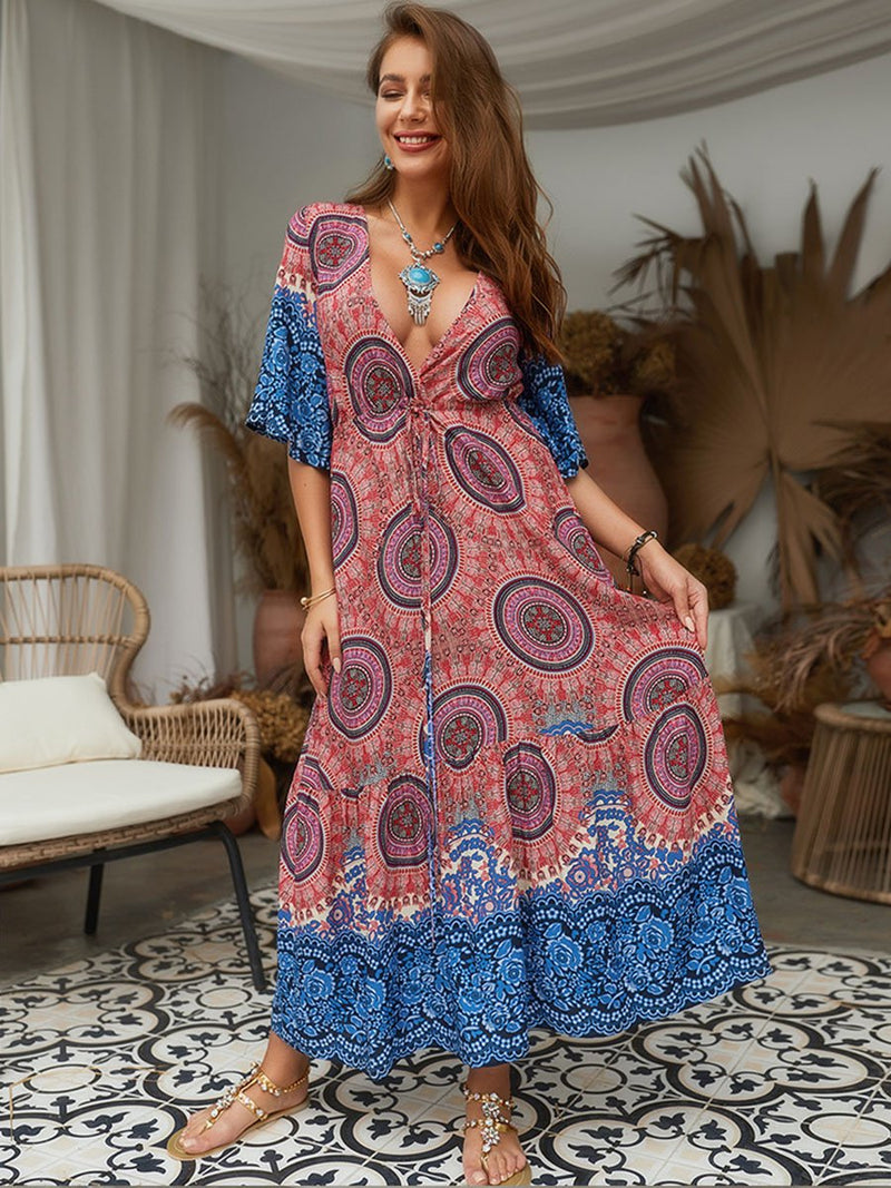 Plage Robe longue à fleurs avec col en V