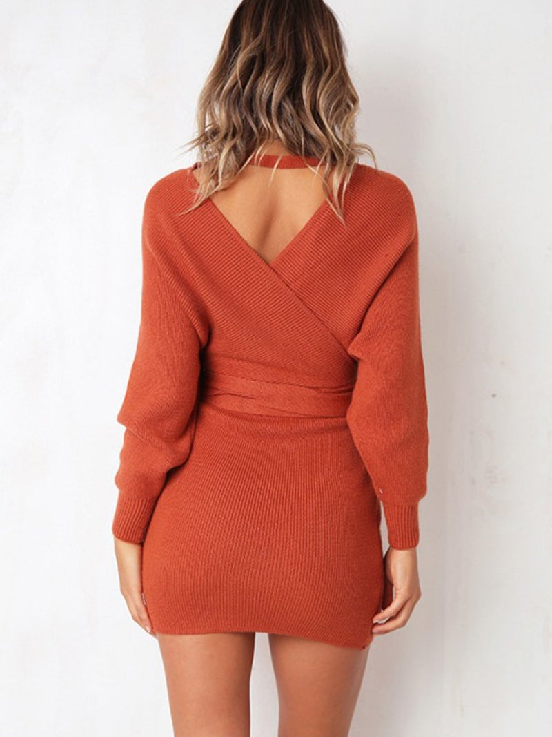 Robe Orange en Tricot à Manches Longues avec Ceinture