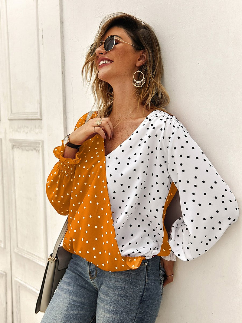 Automne 2019 Top à pois et encolure drapée