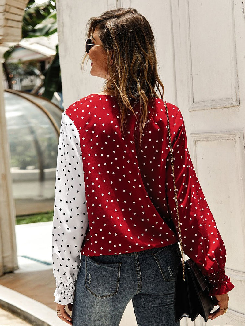 Automne 2019 Top à pois et encolure drapée