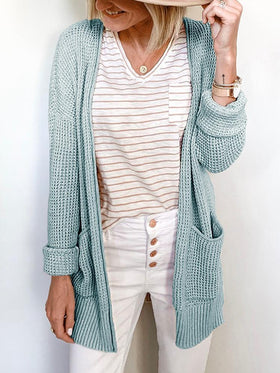 Cardigan Poche Carreaux Gaufrés Couleur Unie