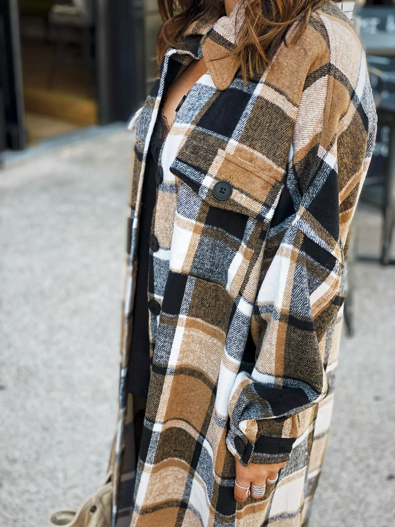 Cardigan Pull d'extérieur Décontractés Manches Longues à Carreaux