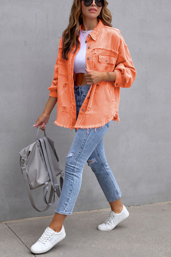 Thinking Out Loud Pocketed Frayed Denim Shacket