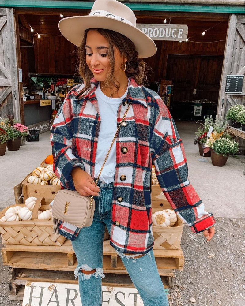 Chemise d'automne à Carreaux Boutonnée Manches Longues