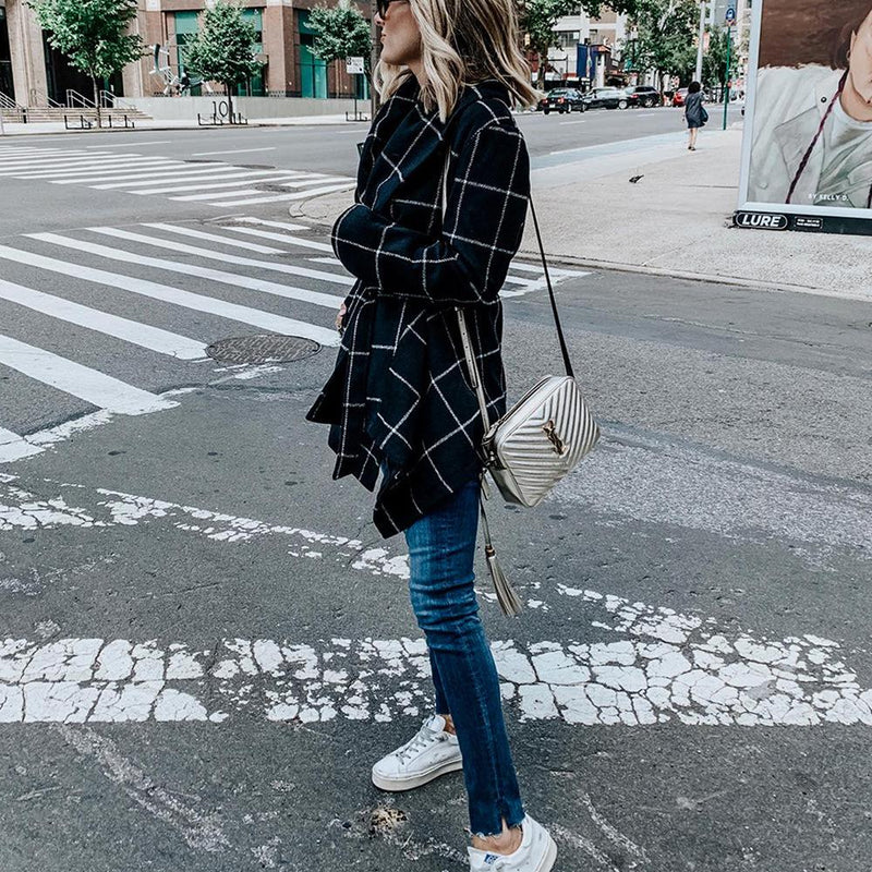 Manteau en laine à carreaux pour femmes