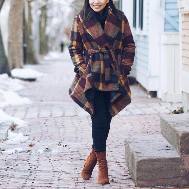 Manteau en laine à carreaux pour femmes