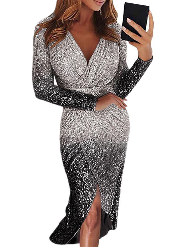 Robe Midi Brillante Croisée à Col en V Entrelacée