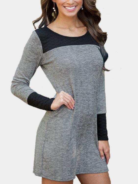 Mini Robe Gris à Manches Longues