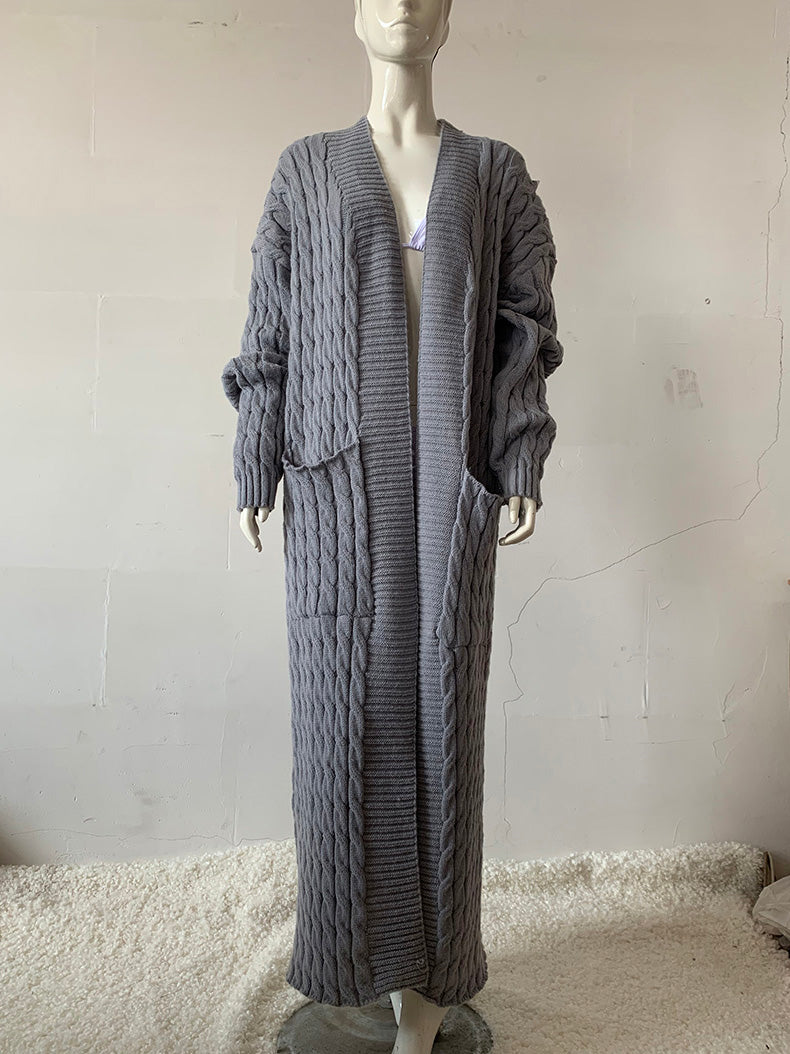 Cardigan Maxi en Maille Poches Ouvertes Devant