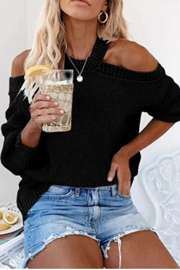 Taste of Winter Cold Shoulder Knit Sweater