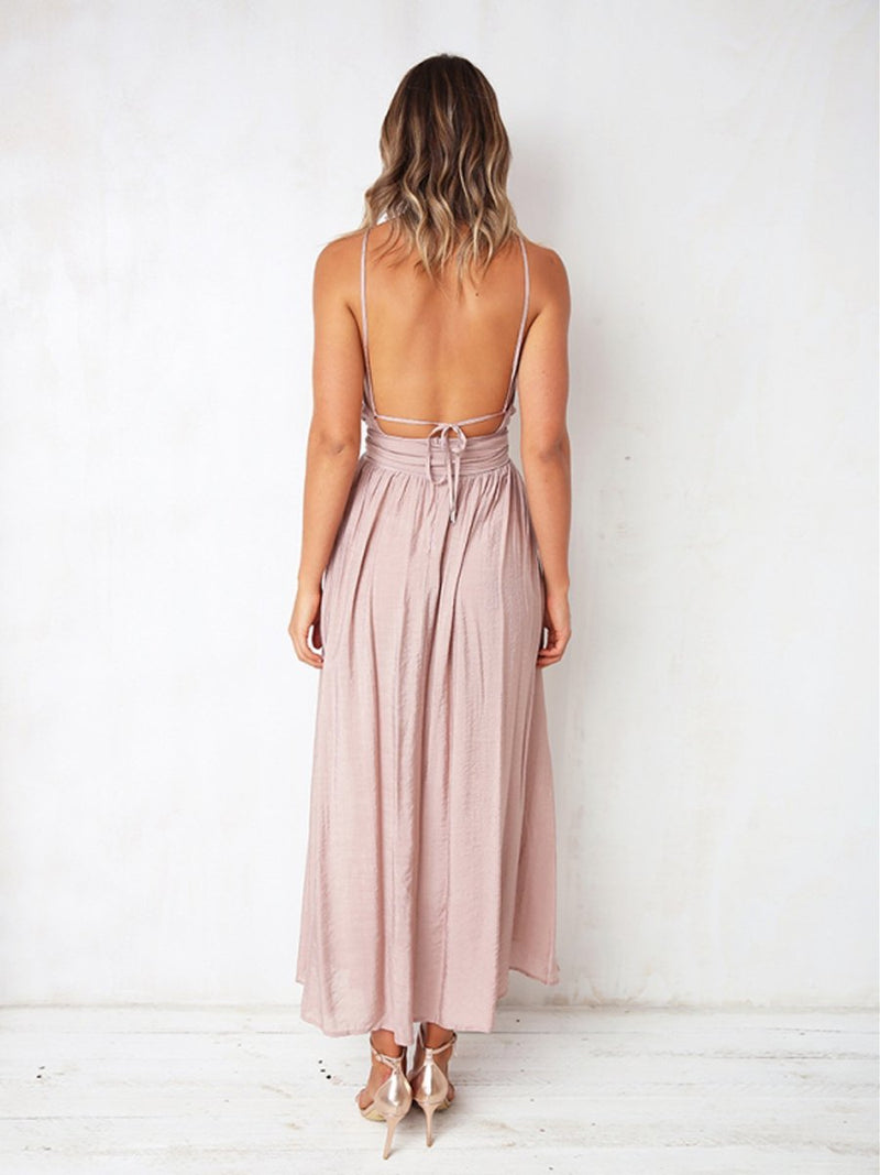 Robe Longue à Halter Sans Manches Rose Claire