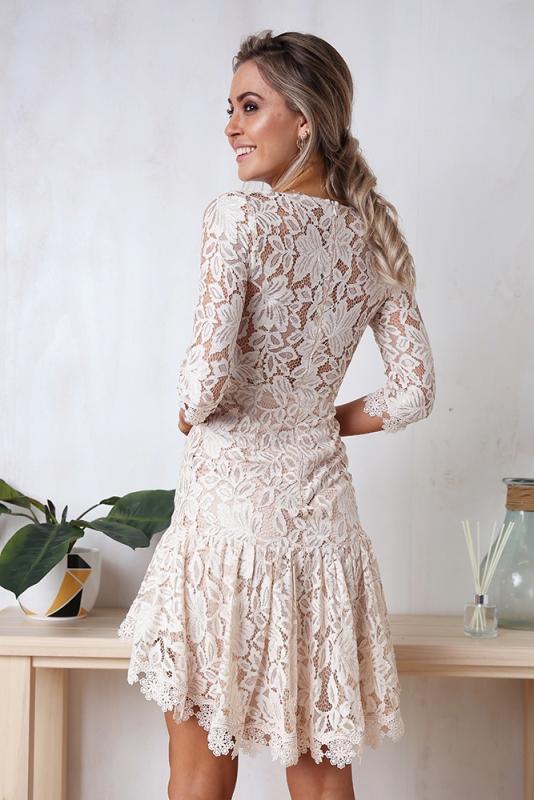 Mini Robe En Dentelle Avec Col En V Blanc Femme