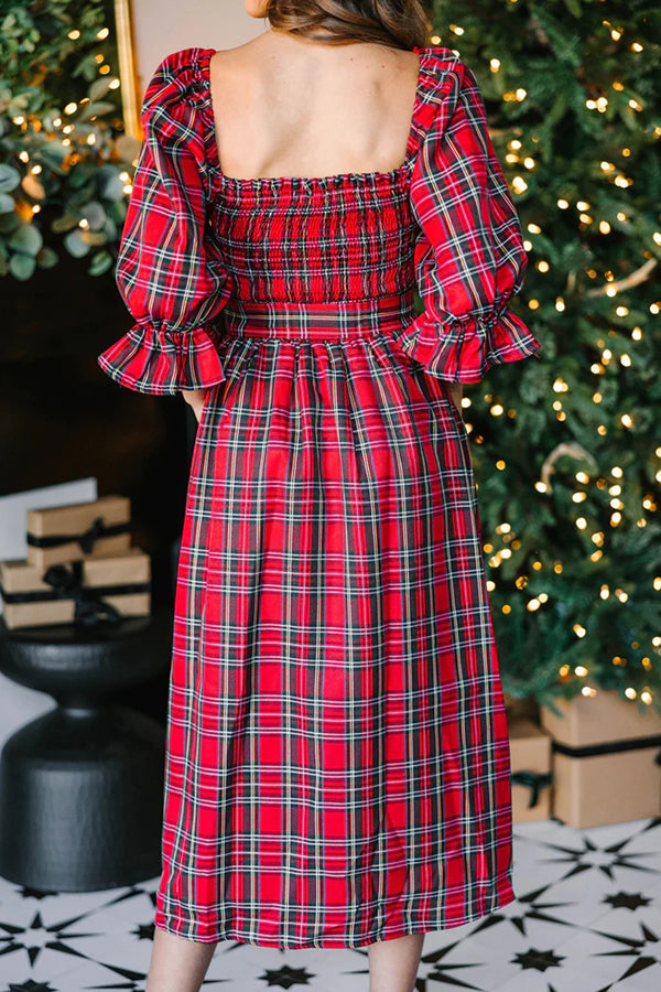 Christmas Means More Plaid Smocked Midi Dress