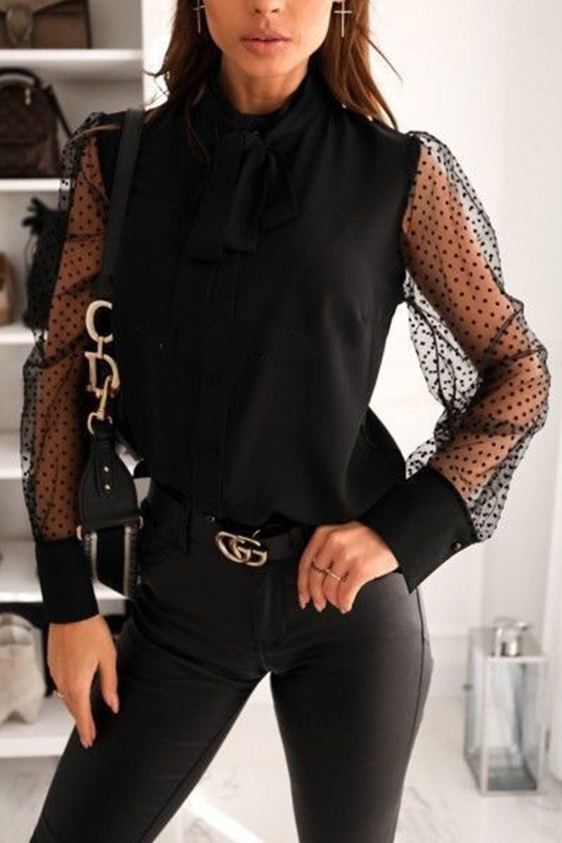 Fashion Street Solid Patchwork O Neck Blouses