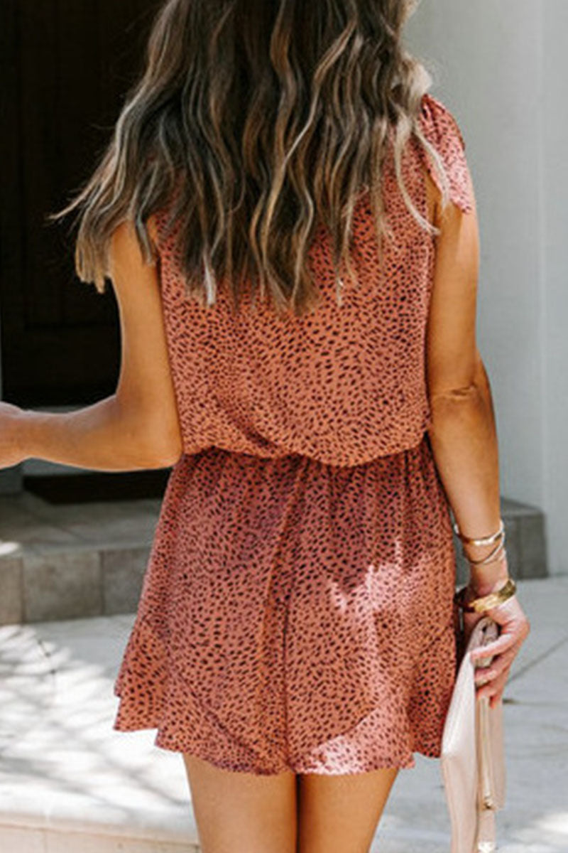 Fashion Street Print Flounce Spaghetti Strap Loose Jumpsuits